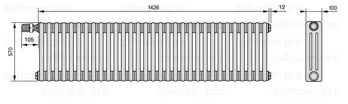 Схема (чертеж) Радиатор Zehnder Charleston 3057/31 №V011 Technoline TL